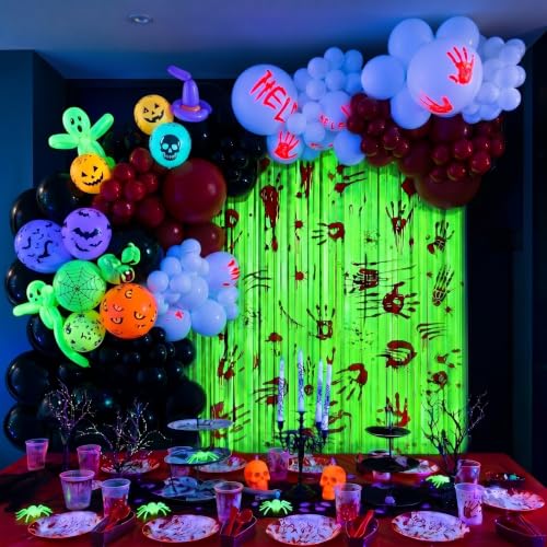 Halloween Bloody Handprint Backdrop Decoration 6.6ft UV Glow-In-The-Dark