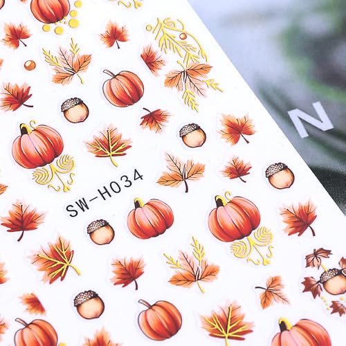 Fall Nail Stickers Set - Halloween Pumpkin & Maple Leaf Decals with Variation Red2