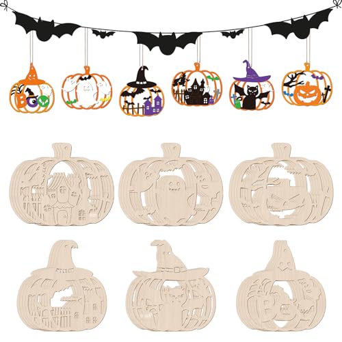 Hollow Pumpkin Wooden Ornaments - Halloween Crafts & Decorations, 24 PCS