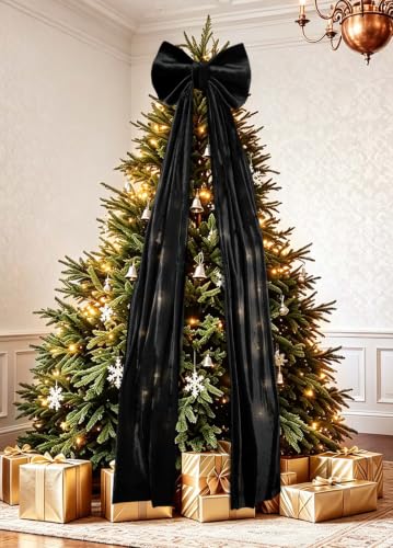 Giant Black Velvet Bow Tree Topper - 75 x 18 Inches Halloween & Christmas Decor - Variation: Black