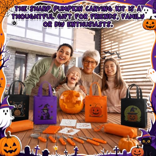 Halloween Pumpkin Carving Kit with Stencils & Tote Bag - Witch Owl Variation 80 pcs