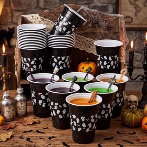 Halloween Ghost Disposable Cups 16oz - 30 Pack Ghost Skeleton Party Drinkware - Cute Ghost Variation
