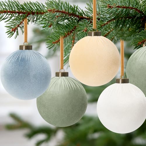 12 Pack Velvet Christmas Ornaments Balls - Large 4 Inch Morandi Flocked Holiday Decor
