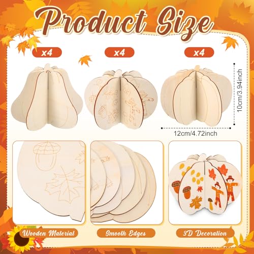 Laser Lines 4.7 Inch Wooden Pumpkin Fall Decor - DIY Thanksgiving Pumpkin Cutouts, 36 Pieces
