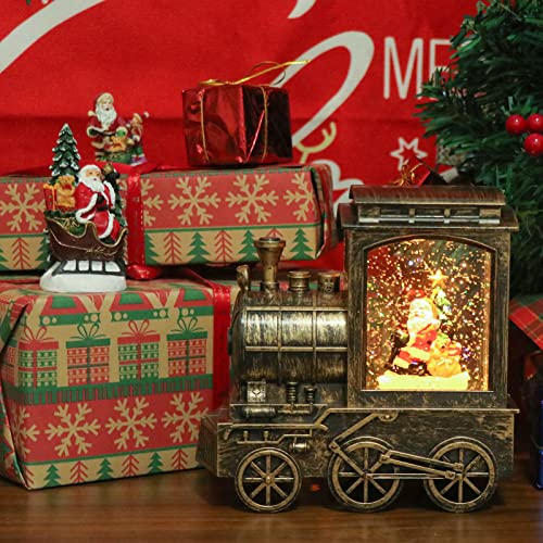 Christmas Snow Globe Lantern Train Water Swirling Glitter with Timer & Music - Santa Scene - Copper - Variation LR
