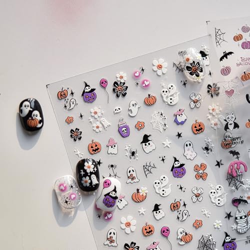 Halloween Nail Stickers Pumpkin Ghost Spider Web Embossed Decals Style 12