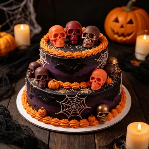 Large Orange Skull Silicone Mold - Halloween 12-Cavity Skull Baking Mold - 2 Pack