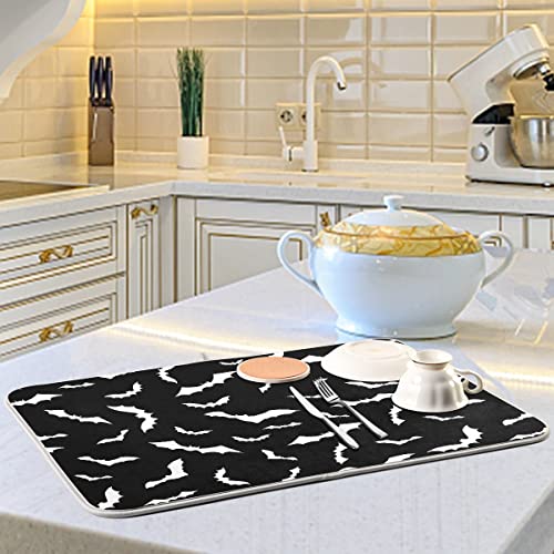 16x18 Bat Dish Drying Mat - Halloween Kitchen Counter Absorbent Microfiber