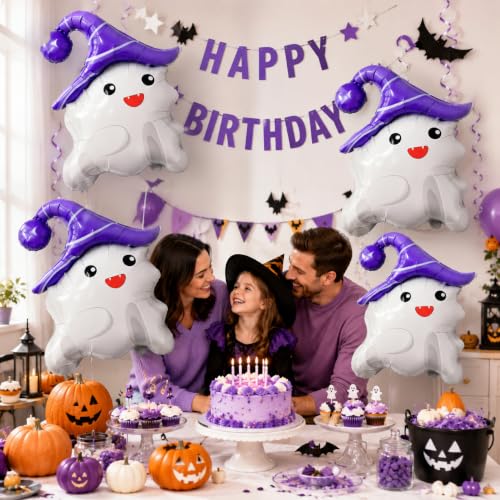 Halloween Ghost Balloons Set - 4 White Foil Party Decorations