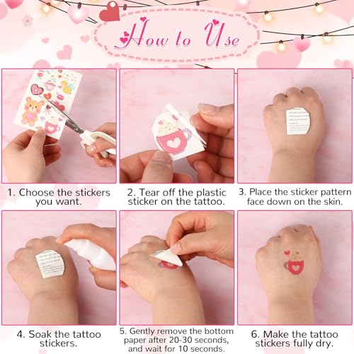 Valentine's Day Temporary Tattoos Set - Holiday Style, 20 Sheets Kids & Adults