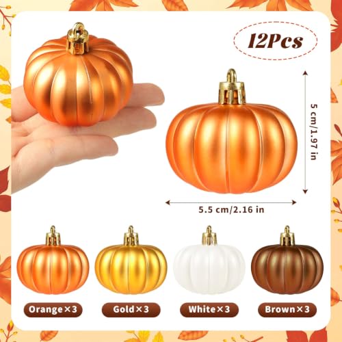 Multi Color Fall Pumpkin Tree Ornaments Set - 12 Mini Hanging Pumpkins