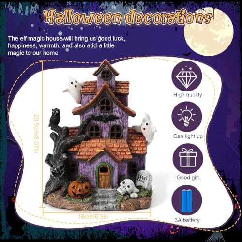 Lighted Halloween Village House with LED Lights - Haunted House Decor, Spooky Tabletop Display