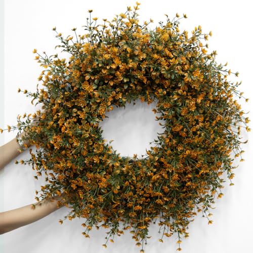 26 Inch Fall Boxwood Wreath for Front Door - Orange, Full Seasonal Home Decor
