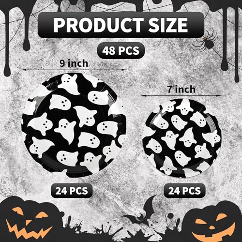 AimFun Halloween Ghost Paper Plates Set - 9 Inch & 7 Inch Disposable Party Tableware (Pack of 2)