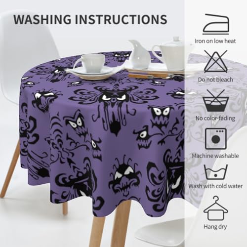 Purple Halloween Round Tablecloth 70 Inch - Haunted Mansion Ghost Decor