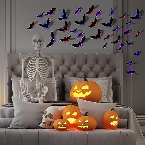 Makevivi 24-Pack LED Halloween Bat Decorations 3D Wall Lights for Door & Window - Bat / 60 Pcs