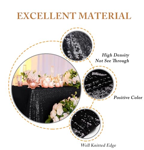 72x72 Inch Black Sequin Tablecloths - 2 Pack Glitter Square Overlay for Wedding, Halloween, Birthday Decor