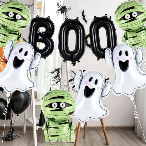 Halloween Ghost & Mummy Foil Balloons Set - Black, 9 Pcs Party Decor