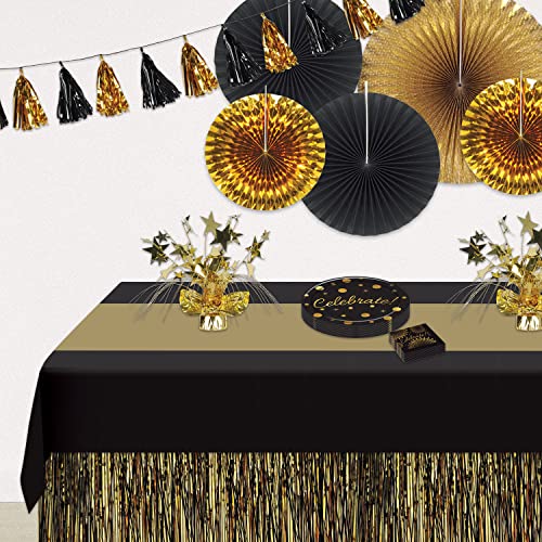 Black & Gold Striped Table Cover - 3 Pack for Party & Graduation Events