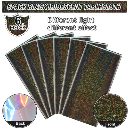 Black Iridescent Plastic Tablecloths - 6 Pack, 54x108 Inch Rectangular Party Covers