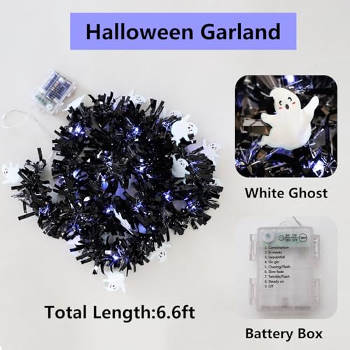 White Halloween Tinsel Garland with Fairy Lights 6.6ft Copper String Decoration