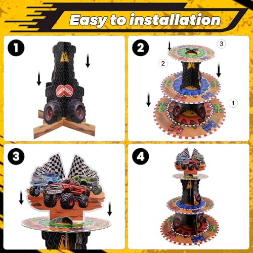 Race Car Theme Cupcake Stand - 3 Tier Dessert Tower for Race Party Decor