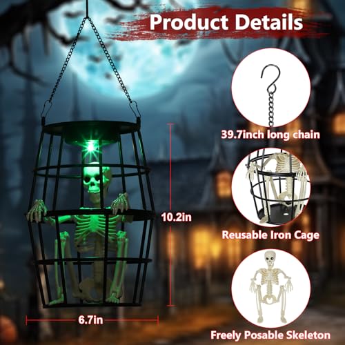 Solar-Powered Halloween Hanging Ghost Skeleton Set of 2 with Multi-Color Auto-Change