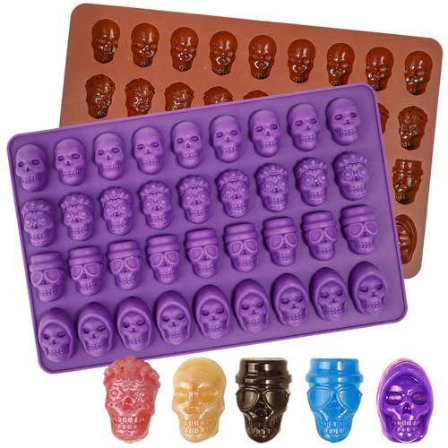 Mini Skull Silicone Candy Mold with 4 Shapes – 36 Cavities for Gummies, Chocolates, Jello, Cupcake Decorations