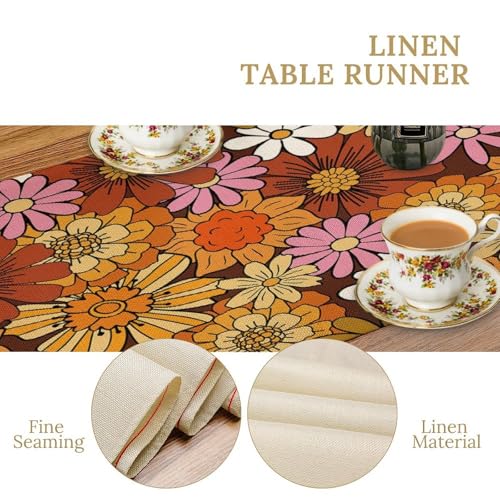 Orange 13x70 Inch Floral Table Runner - Boho Summer Rustic Decor