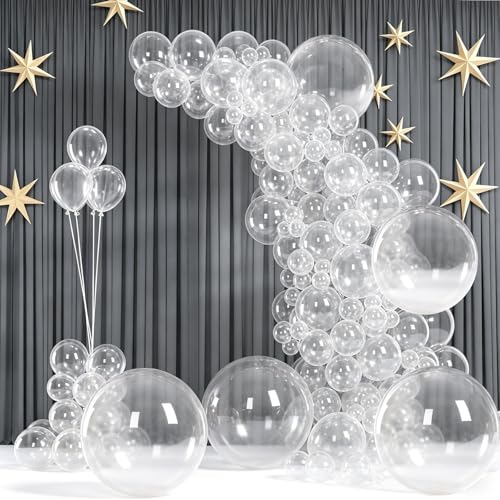 Clear Balloon Garland Kit - 140pcs Transparent Latex Balloons & Ribbons for Party Decor