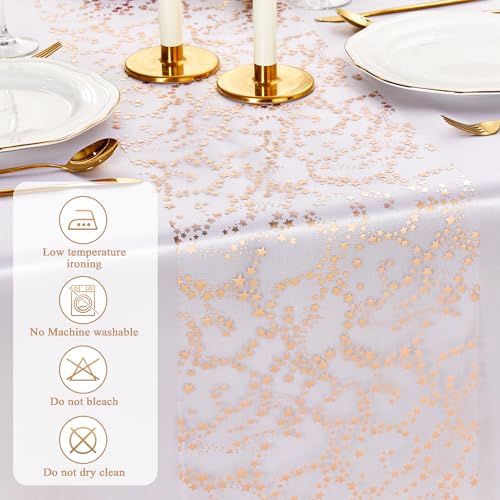 Star Rose Gold Table Runner - 16 Ft Sheer Chiffon with Glitter Sequin for Wedding & Party