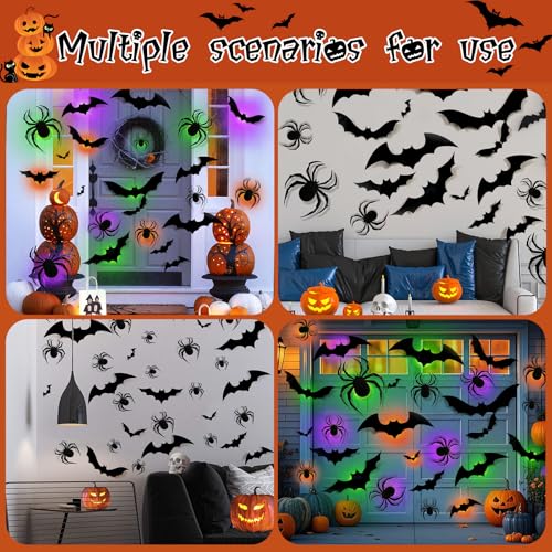 Halloween Bat Spider Wall Decor with LED Lights - 36 Pack