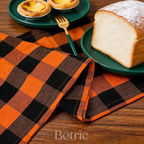 Halloween Table Runner 14x108 Inch - Buffalo Check Cotton Table Decor - Orange Black