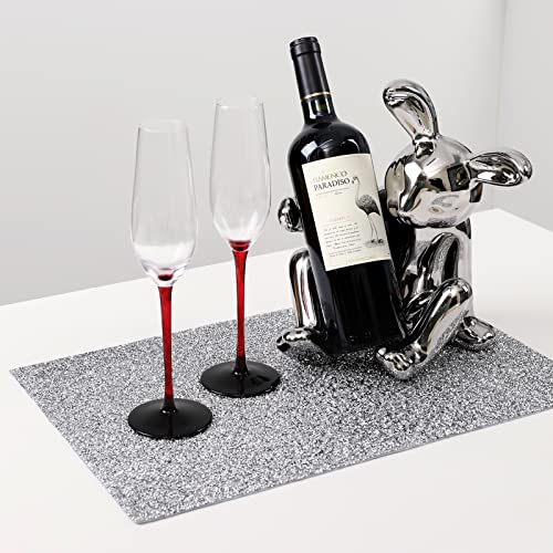Silver Rhinestone Placemats Set of 4 - 12x18 Inches, Elegant Table Decor