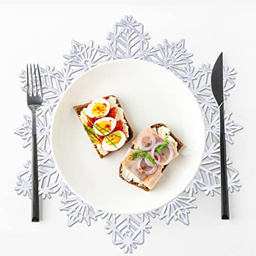 Silver Snowflake Placemats Set of 12 - Elegant Holiday Table Mats for Dining