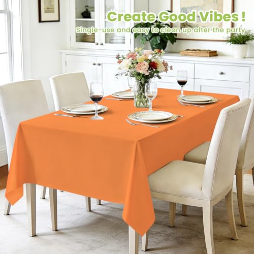 Orange Disposable Plastic Table Cloth Set - 4 Pack 54 x 108 Inches - Rectangle, Party Table Cover