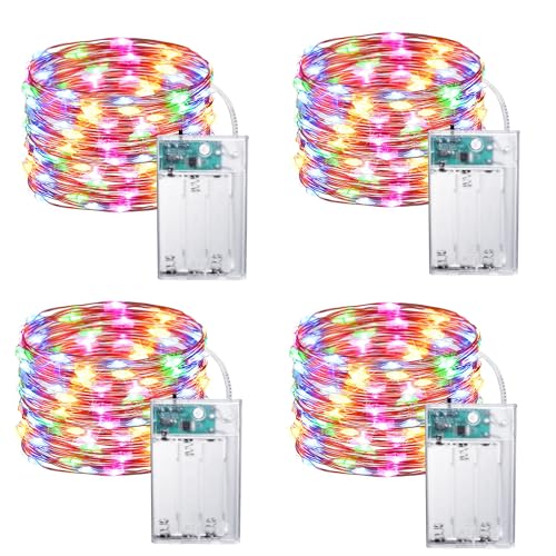 Battery Operated LED Fairy String Lights 4 Pack, 16FT Multicolor Decor
