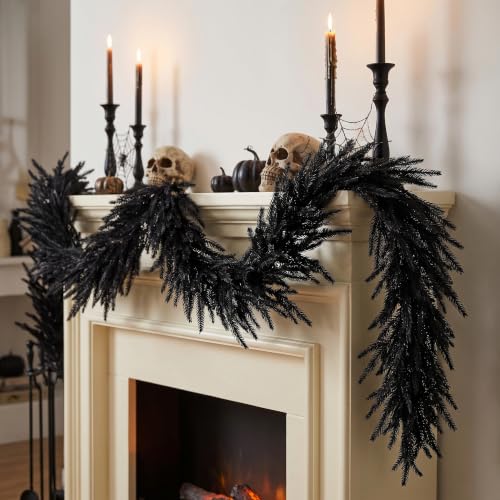 Black Pine Garland Halloween Faux Norfolk 5.9 Feet - Gothic Decor, Variation 1