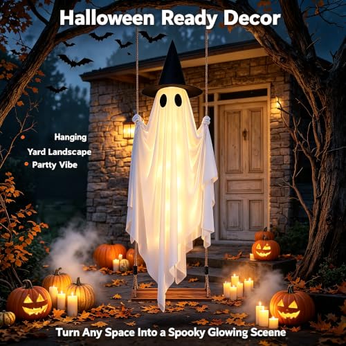 5FT Glowing Ghost Halloween Outdoor Decor with Flash Light Modes & Wind Effect