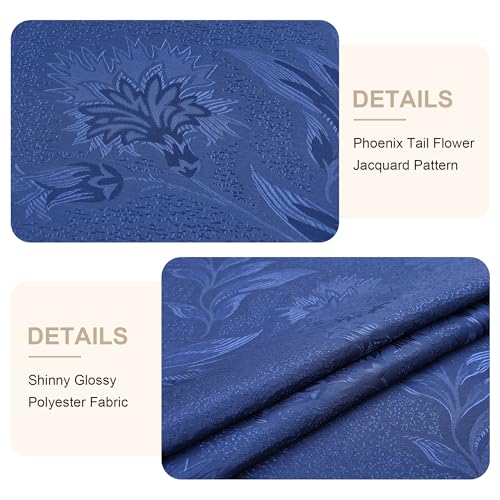 Large Navy Blue Oval Jacquard Tablecloth 60x120 Inches - Shiny Polyester