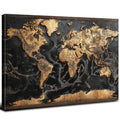 36L x 24W Black and Gold World Map Wall Art Canvas Print - Modern Office Decor