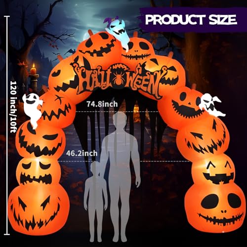 10FT Halloween Inflatable Pumpkin Archway Yard Decoration with LED Lights