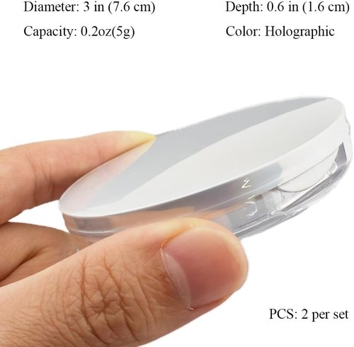 HAHIYO Travel Makeup Case - Refillable Cosmetic Jar with Holographic Lid & Mirror | 2Pcs 5ml/0.2oz
