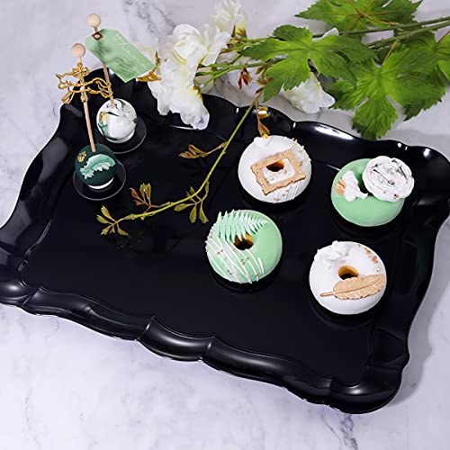Black Plastic Serving Trays 15x10 Inches Set of 6 - Reusable & Dishwasher Safe