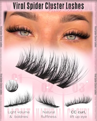 L-Spiky Eyelash Clusters for Dramatic Wispy Looks - Light Volume, 12-16mm, CC Curl - Spiky Lash Extensions