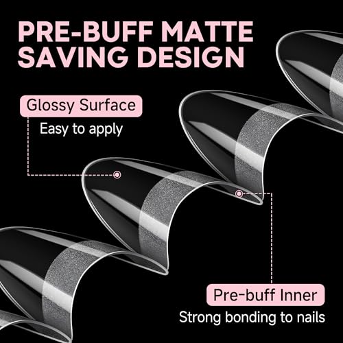 Acrylic Nail Tips Set 312 Pieces Almond Shape False Nails with Nail Glue - Long Lasting DIY Manicure