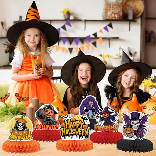 Halloween Honeycomb Table Centerpieces Set - 8 Pack Pumpkin Ghost Cat Decor