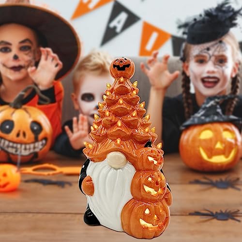 A1-Orange Halloween Gnome Ceramic Tree Decor - 8.6 x 5.2 Inches Indoor Festive Ornament