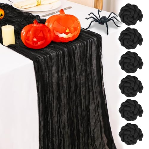 Black Halloween Cheesecloth Table Runner 35x120 Inches - 6 Pack