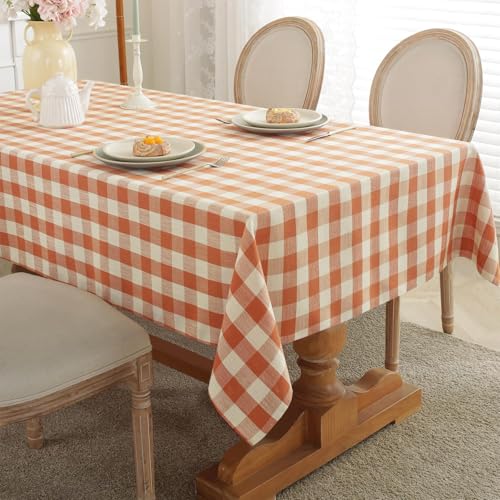 Orange Buffalo Plaid Tablecloth 60x75 Inch Rectangular Checkered Gingham Cotton Linen Farmhouse Style
